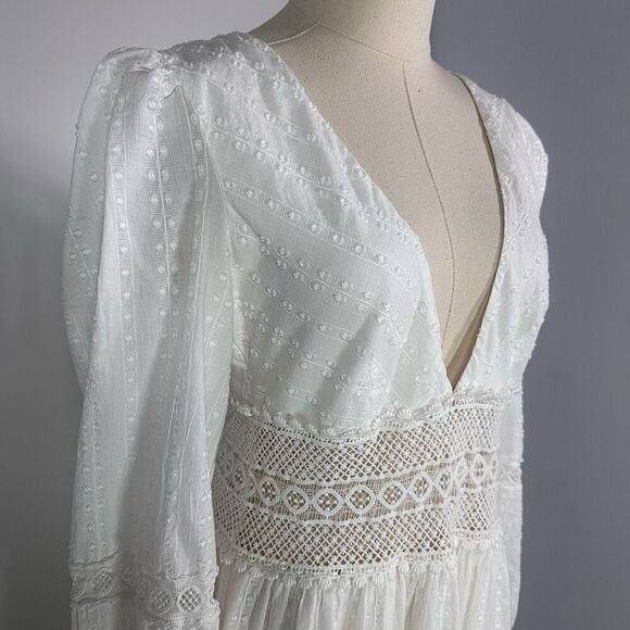 Free People The Delightful Crochet Mini Dress Sz 8 Coastal Cowgirl Boho Cottage - Picture 9 of 15